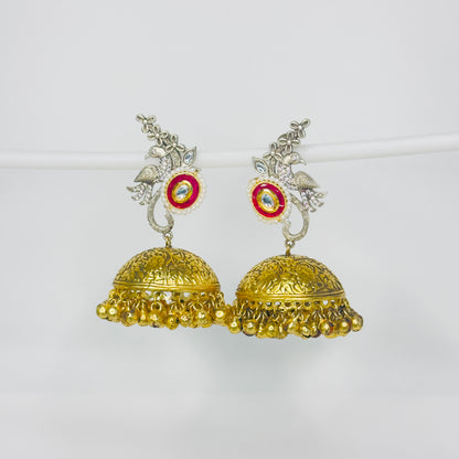 Dual Tone AD Peacock Jhumka Earrings