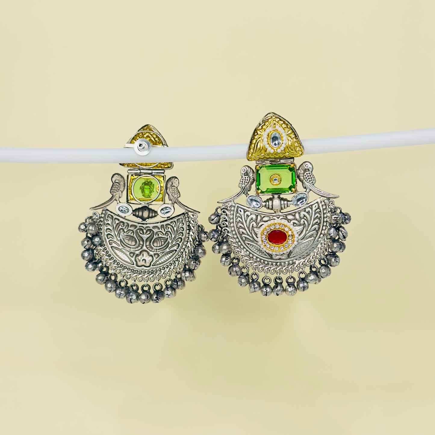 Dual Tone Parrot Chandbali Earrings