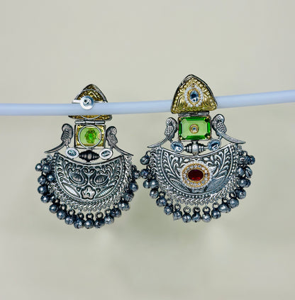 Dual Tone Parrot Chandbali Earrings