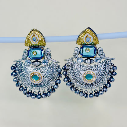 Dual Tone Parrot Chandbali Earrings