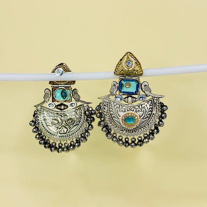 Dual Tone Parrot Chandbali Earrings