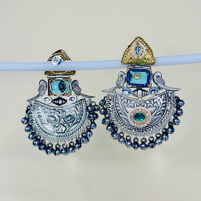 Dual Tone Parrot Chandbali Earrings