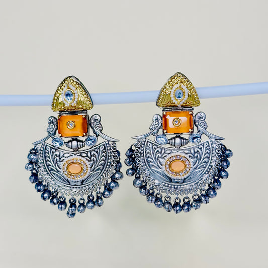 Dual Tone Parrot Chandbali Earrings