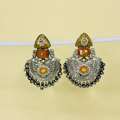 Dual Tone Parrot Chandbali Earrings