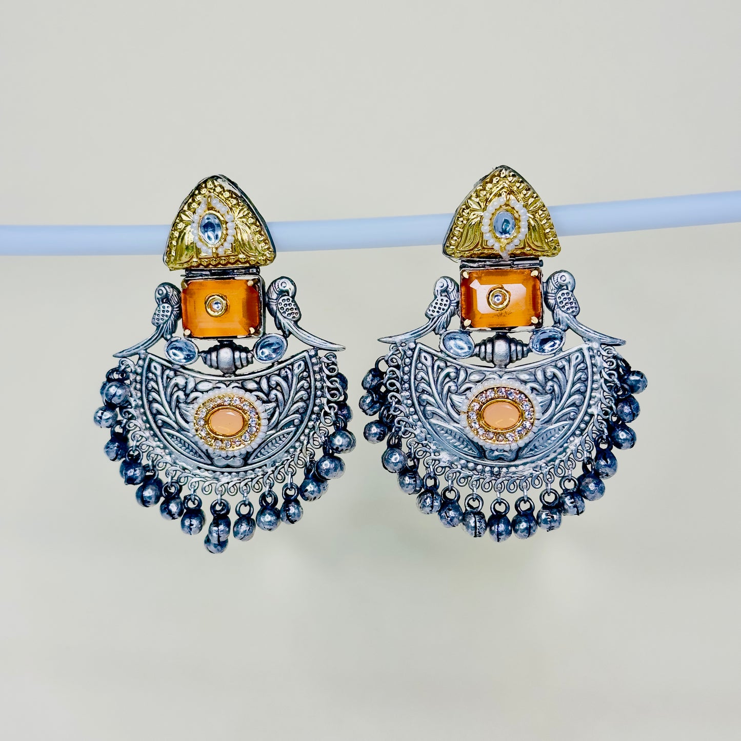 Dual Tone Parrot Chandbali Earrings