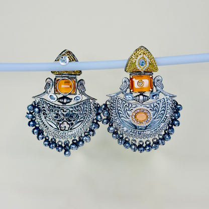 Dual Tone Parrot Chandbali Earrings