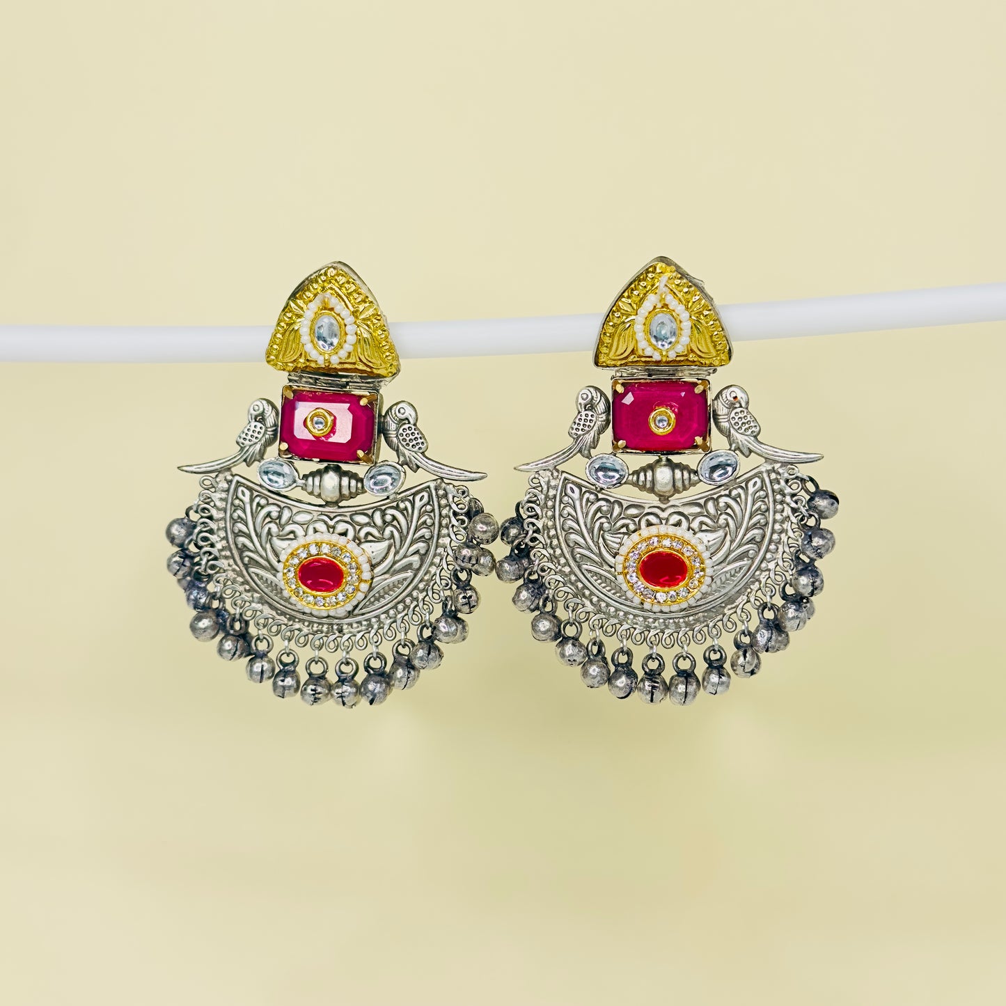 Dual Tone Parrot Chandbali Earrings