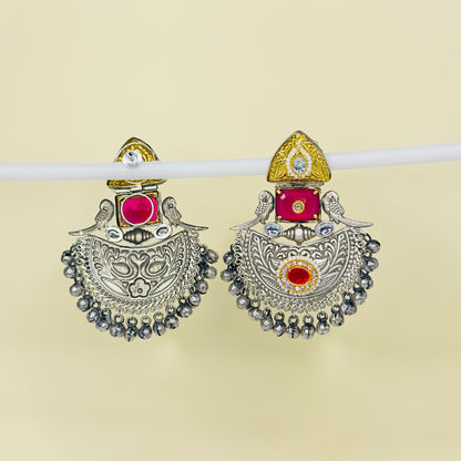 Dual Tone Parrot Chandbali Earrings