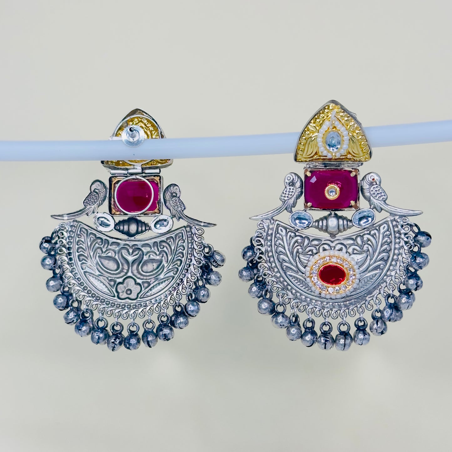 Dual Tone Parrot Chandbali Earrings