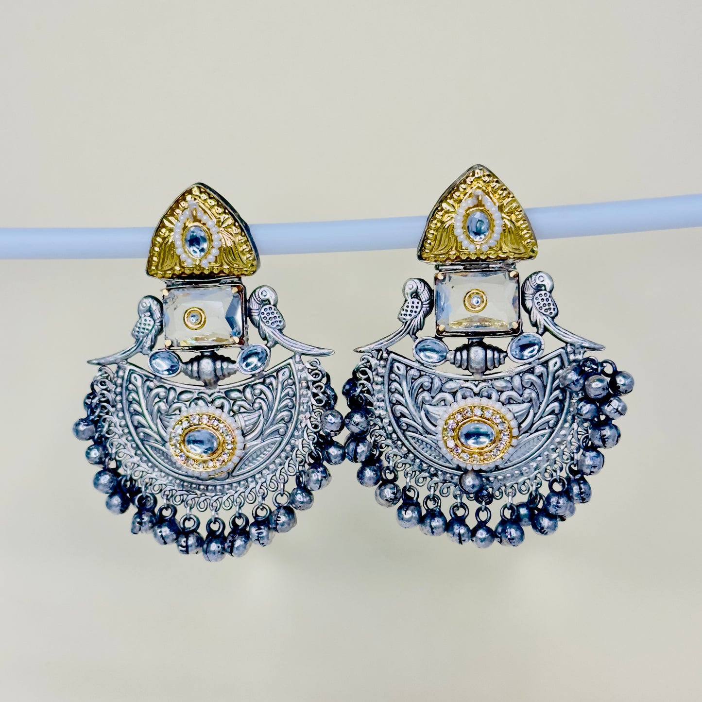 Dual Tone Parrot Chandbali Earrings