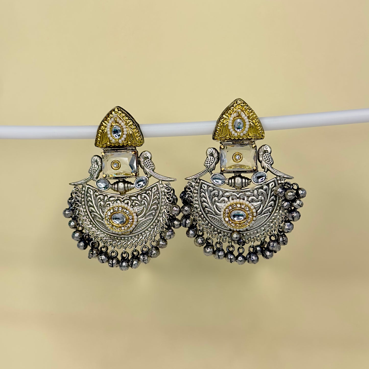 Dual Tone Parrot Chandbali Earrings