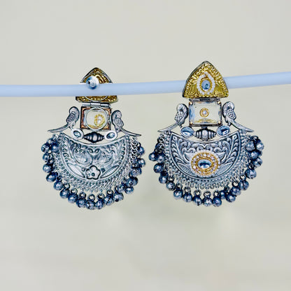 Dual Tone Parrot Chandbali Earrings