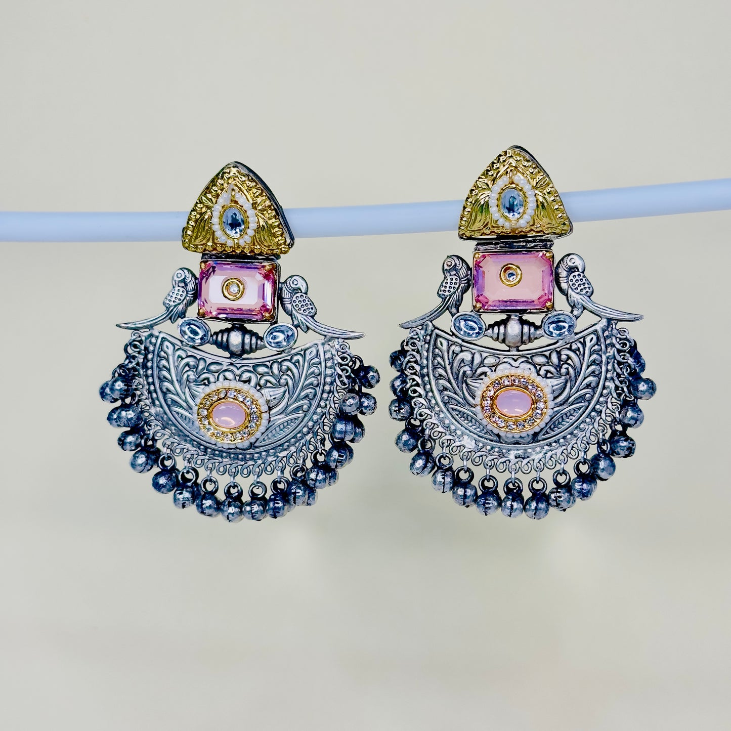 Dual Tone Parrot Chandbali Earrings