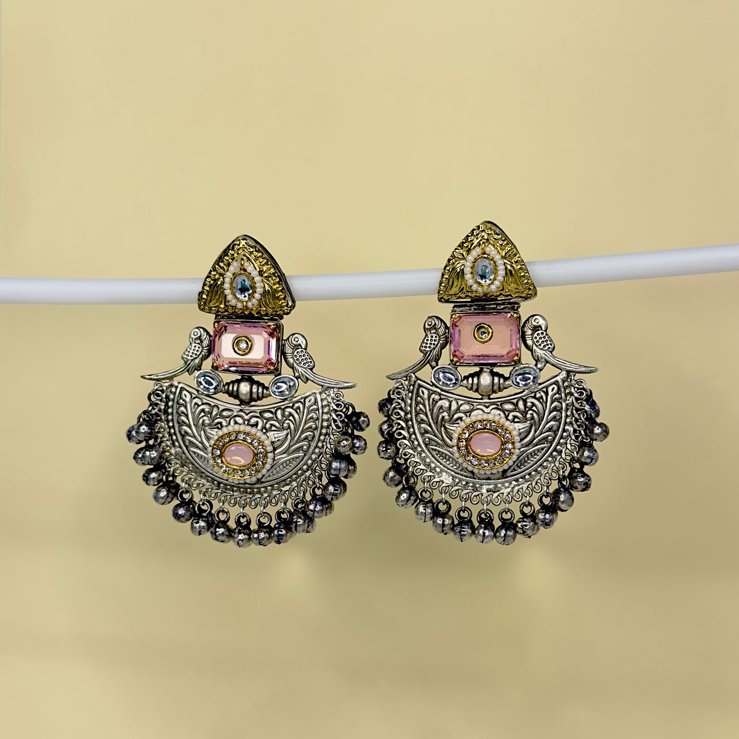 Dual Tone Parrot Chandbali Earrings