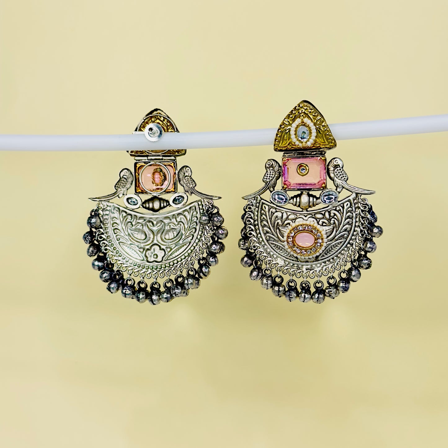 Dual Tone Parrot Chandbali Earrings