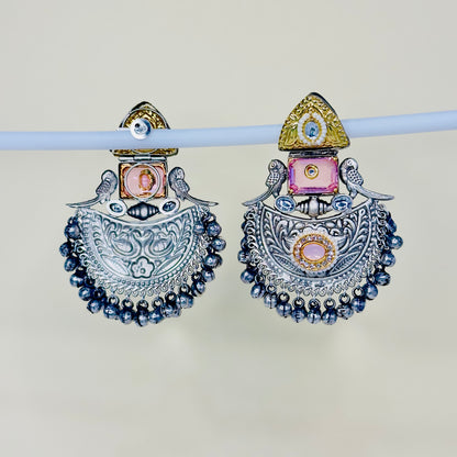 Dual Tone Parrot Chandbali Earrings