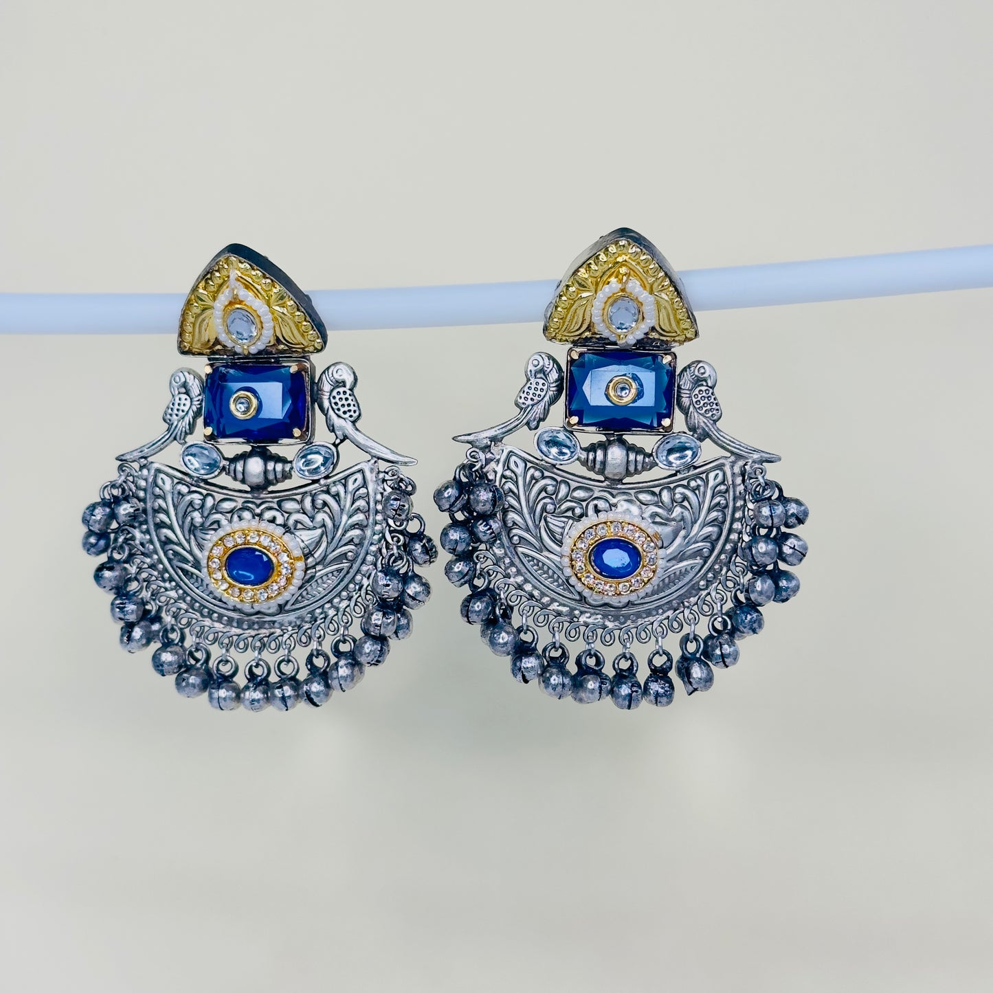 Dual Tone Parrot Chandbali Earrings