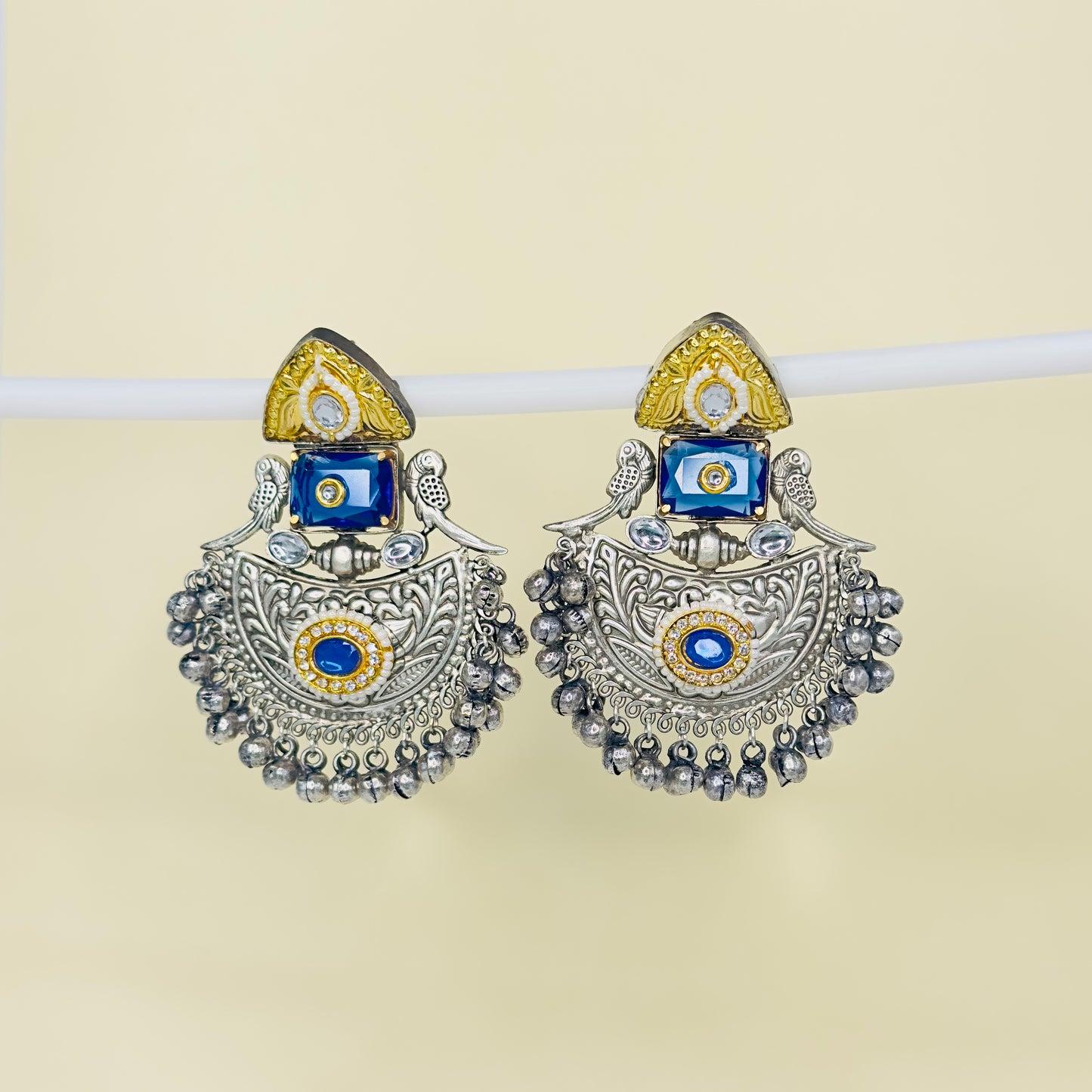 Dual Tone Parrot Chandbali Earrings