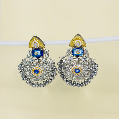 Dual Tone Parrot Chandbali Earrings