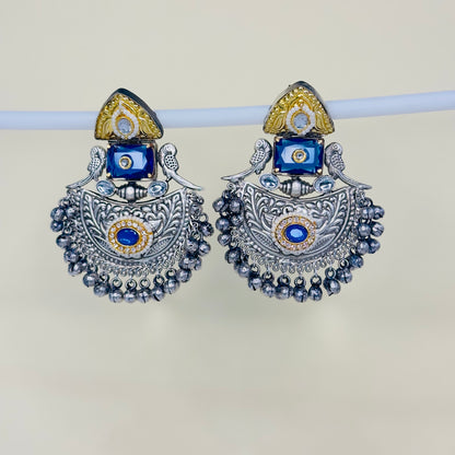 Dual Tone Parrot Chandbali Earrings