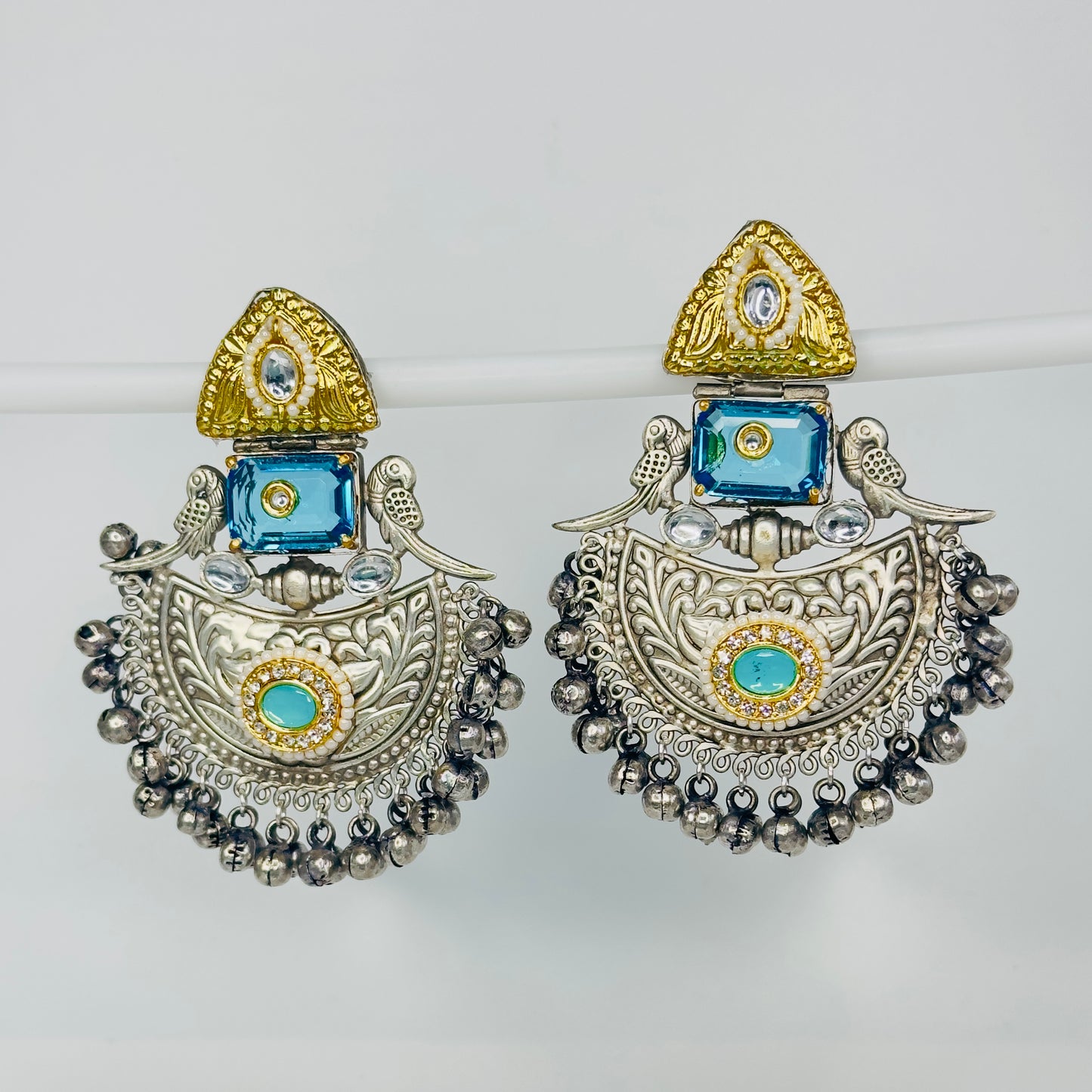 Dual Tone Parrot Chandbali Earrings