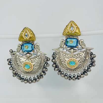 Dual Tone Parrot Chandbali Earrings