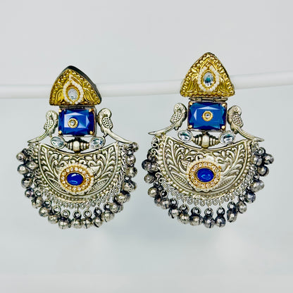 Dual Tone Parrot Chandbali Earrings