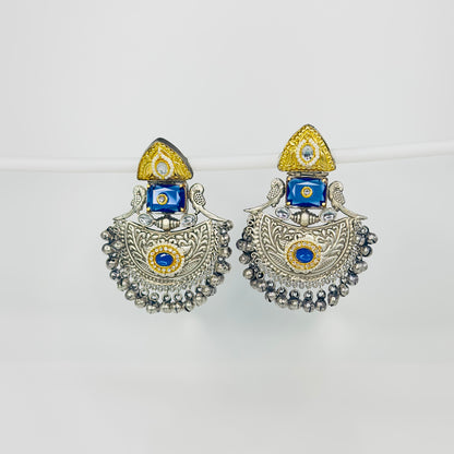 Dual Tone Parrot Chandbali Earrings