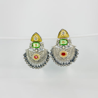 Dual Tone Parrot Chandbali Earrings