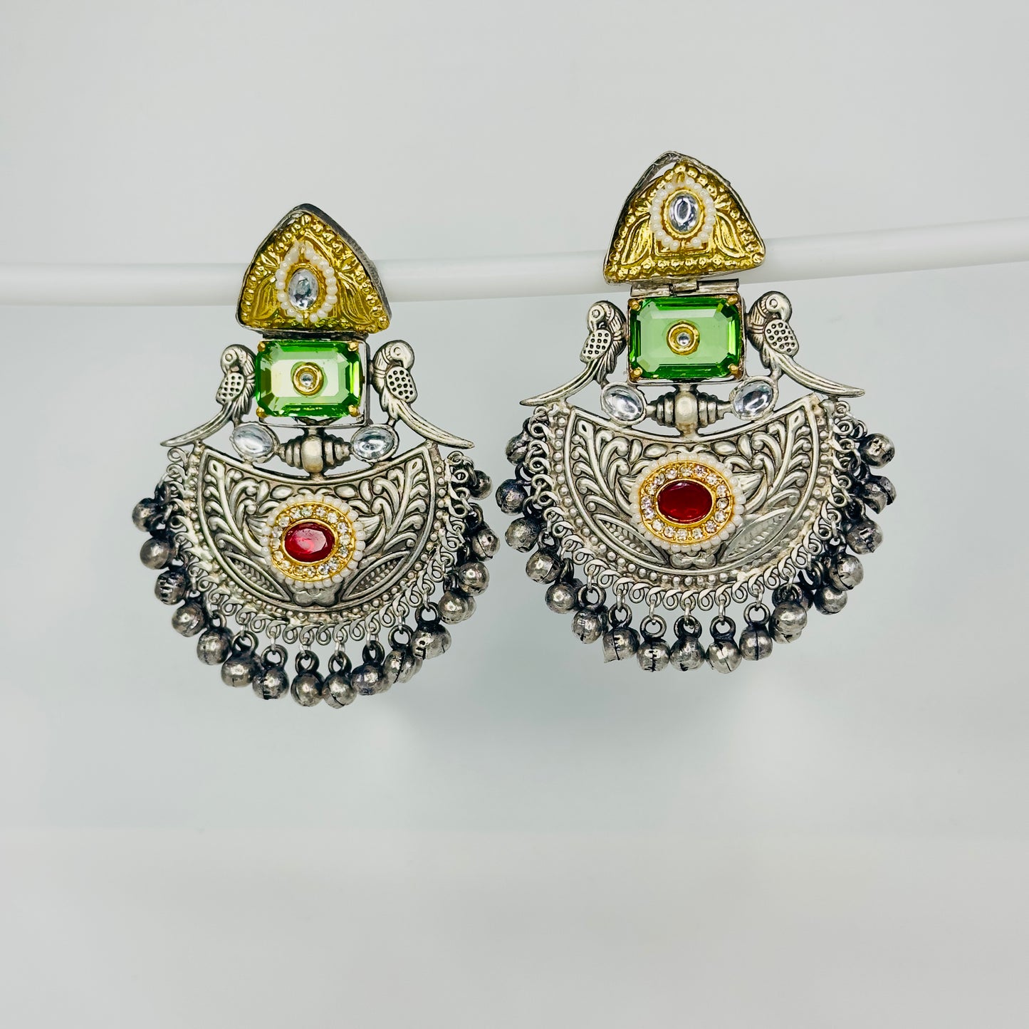 Dual Tone Parrot Chandbali Earrings