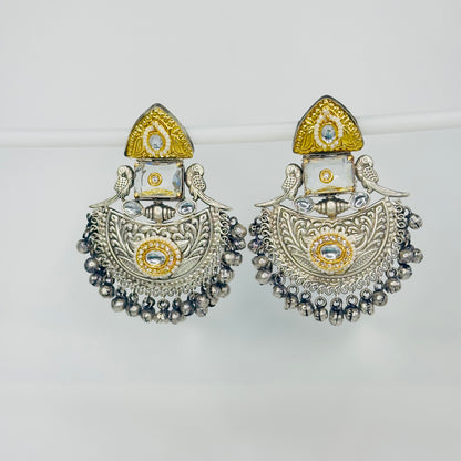 Dual Tone Parrot Chandbali Earrings