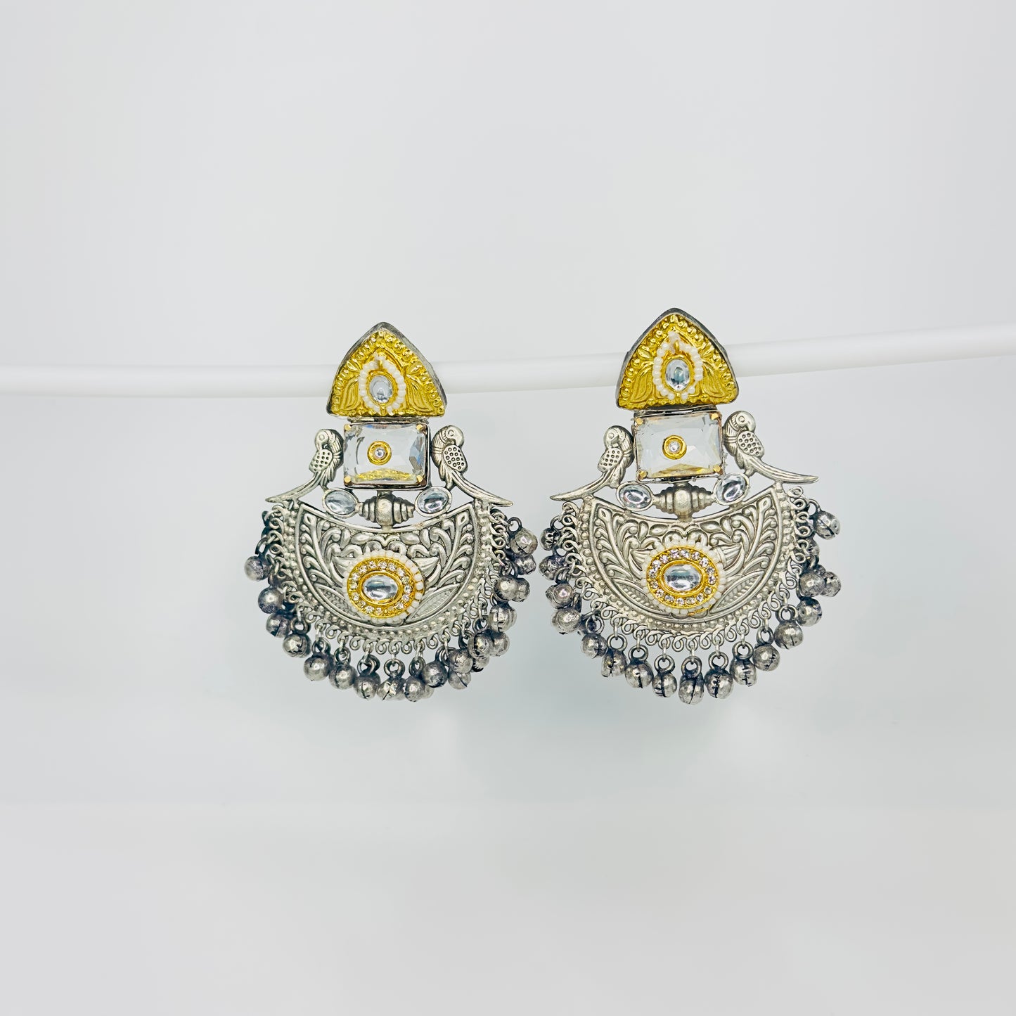 Dual Tone Parrot Chandbali Earrings