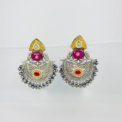 Dual Tone Parrot Chandbali Earrings