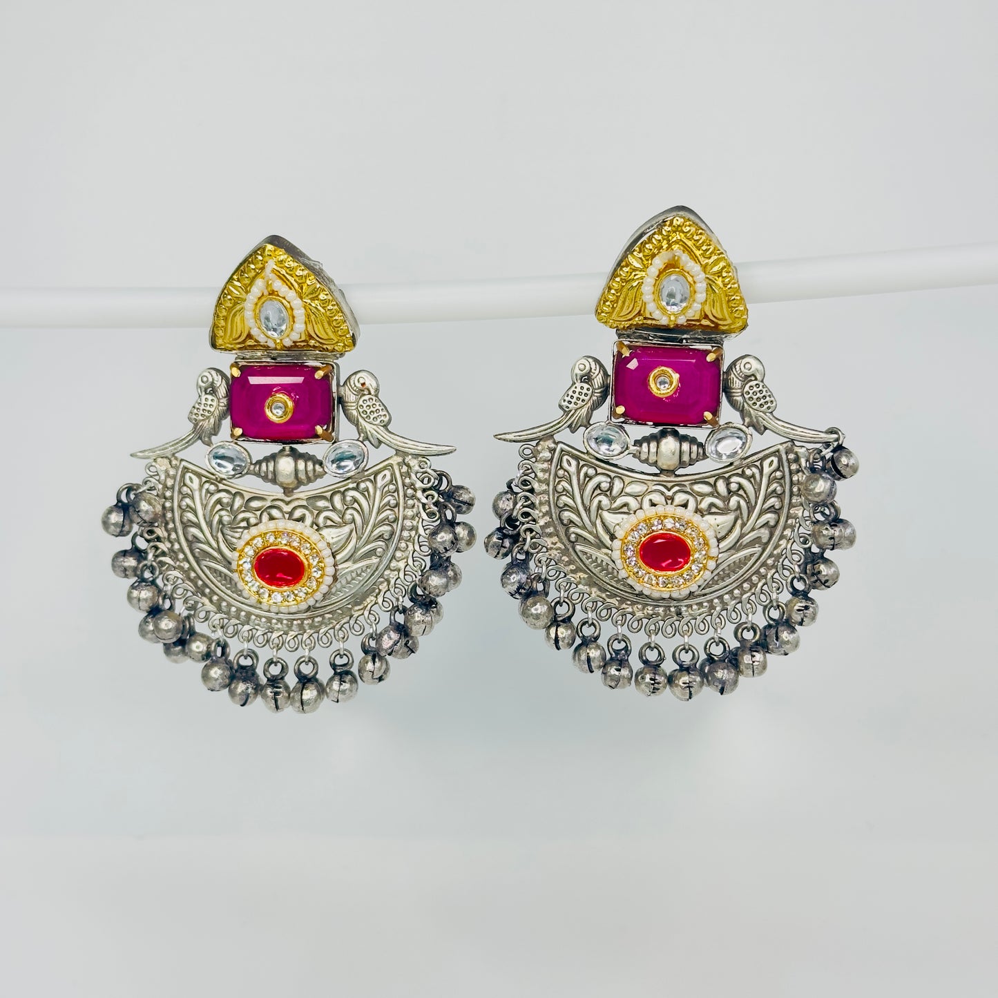 Dual Tone Parrot Chandbali Earrings