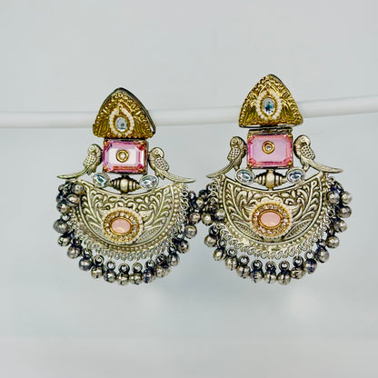 Dual Tone Parrot Chandbali Earrings