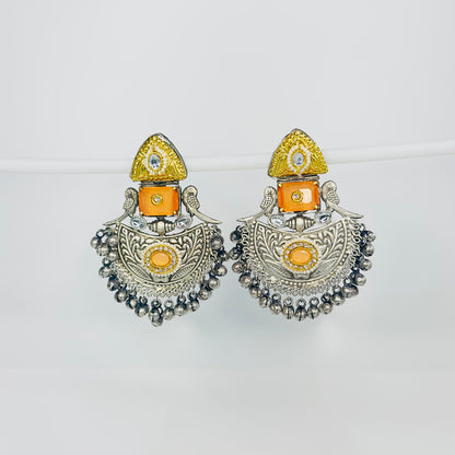 Dual Tone Parrot Chandbali Earrings