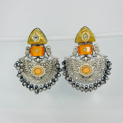 Dual Tone Parrot Chandbali Earrings