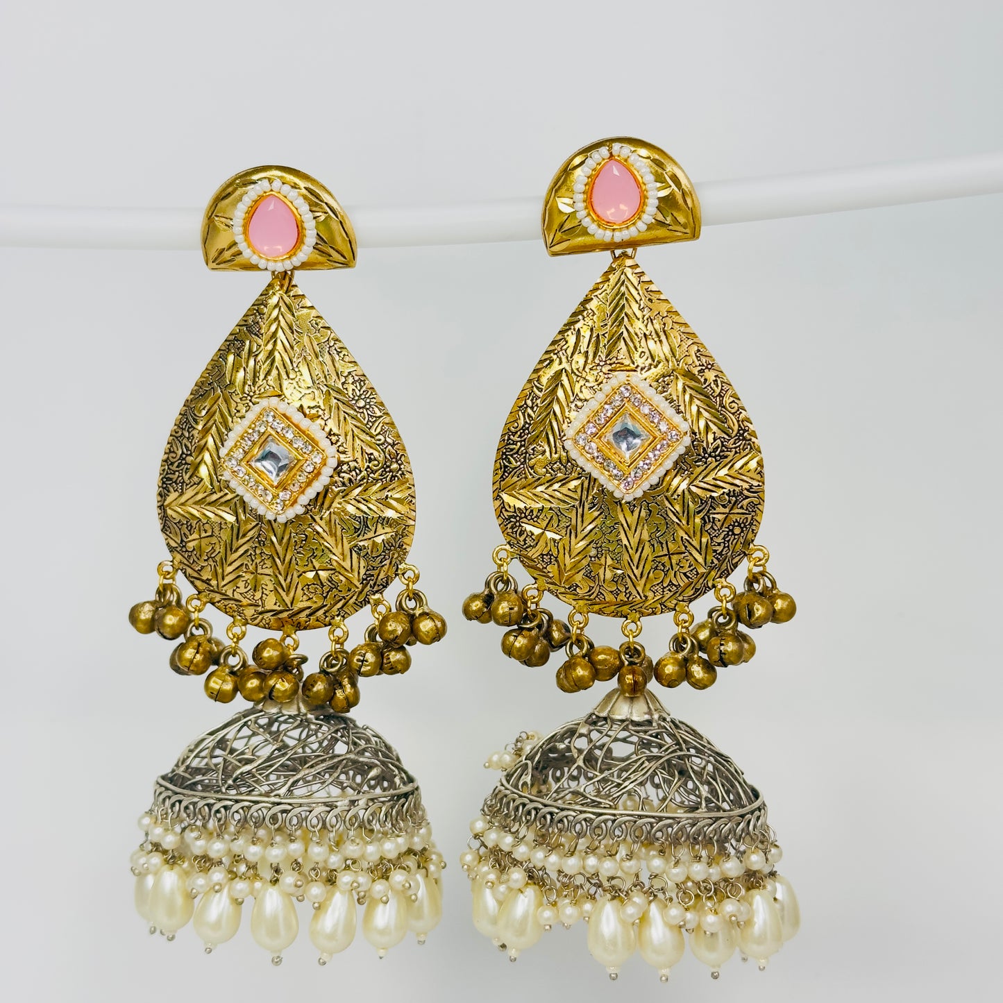 Dual Tone Leaf Jhumka Earrings