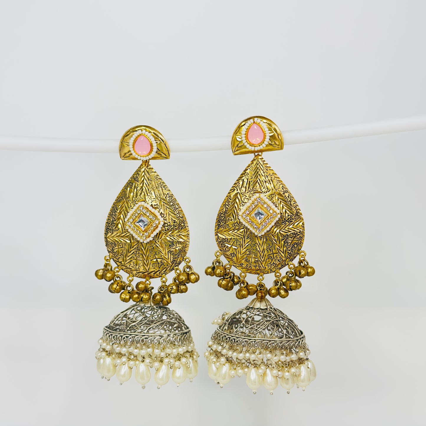 Dual Tone Leaf Jhumka Earrings