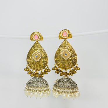 Dual Tone Leaf Jhumka Earrings