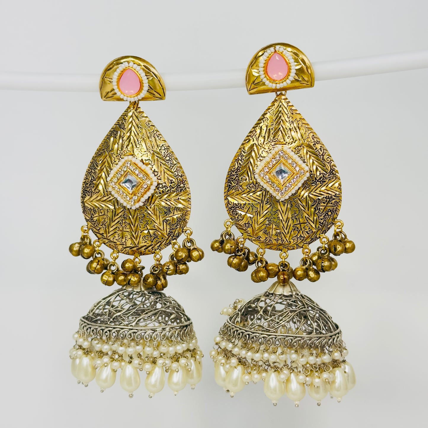 Dual Tone Leaf Jhumka Earrings