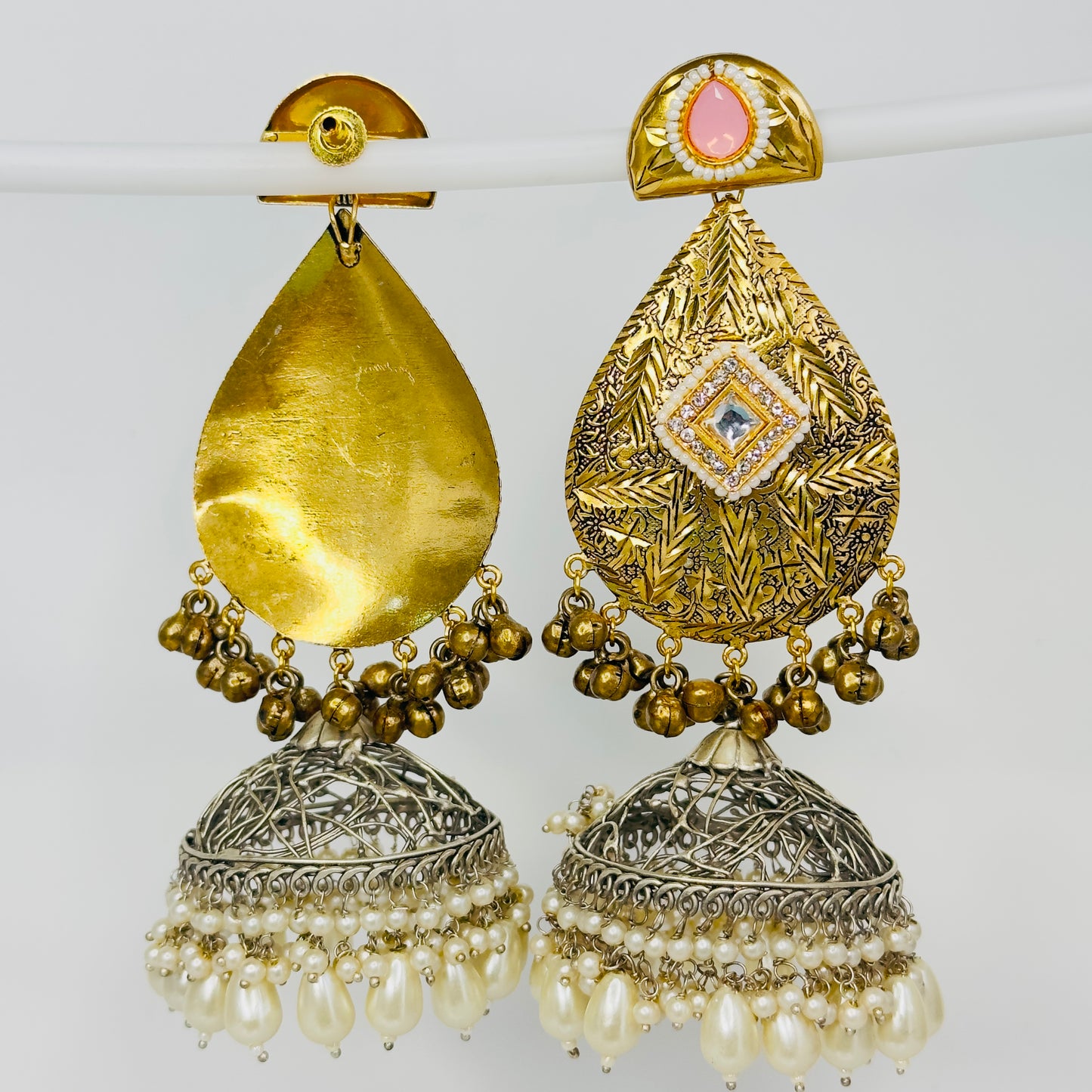 Dual Tone Leaf Jhumka Earrings