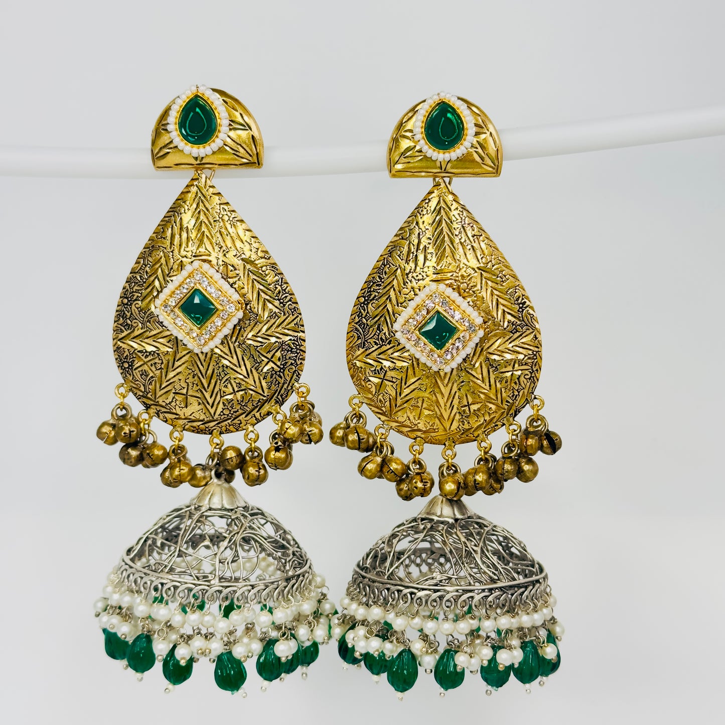 Dual Tone Leaf Jhumka Earrings