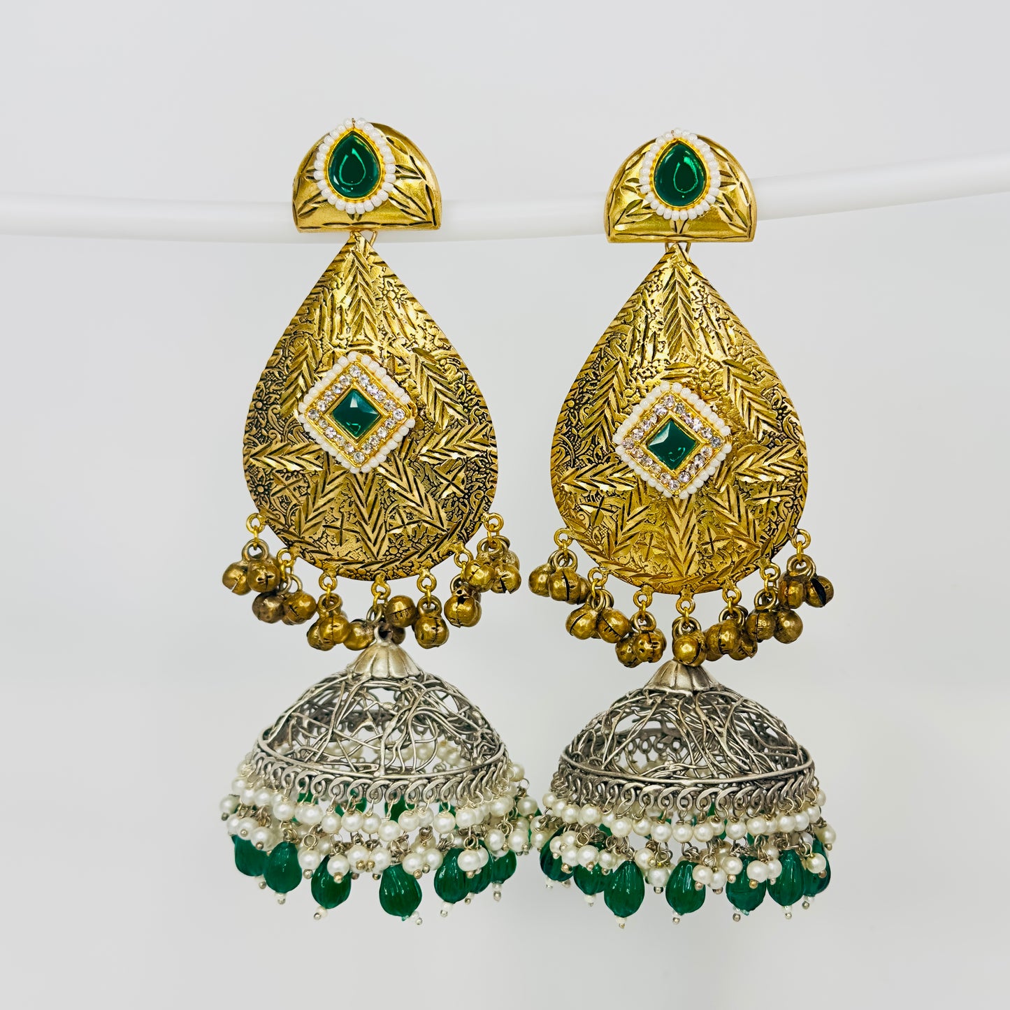 Dual Tone Leaf Jhumka Earrings