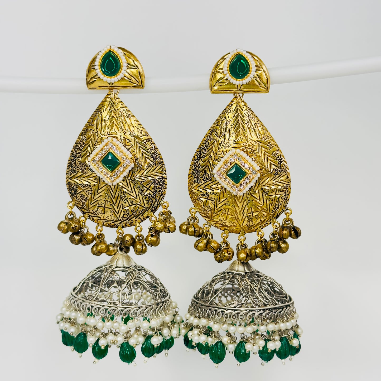 Dual Tone Leaf Jhumka Earrings