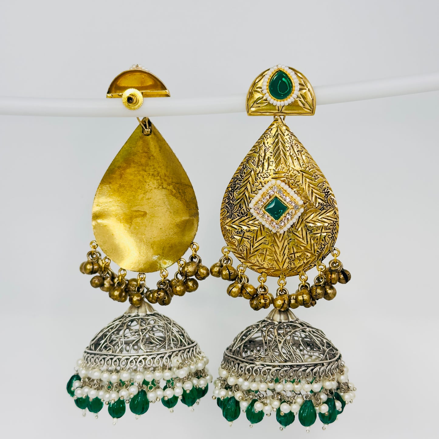 Dual Tone Leaf Jhumka Earrings