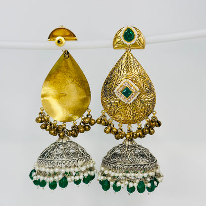 Dual Tone Leaf Jhumka Earrings