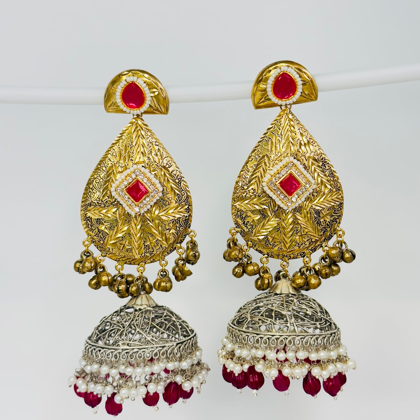 Dual Tone Leaf Jhumka Earrings