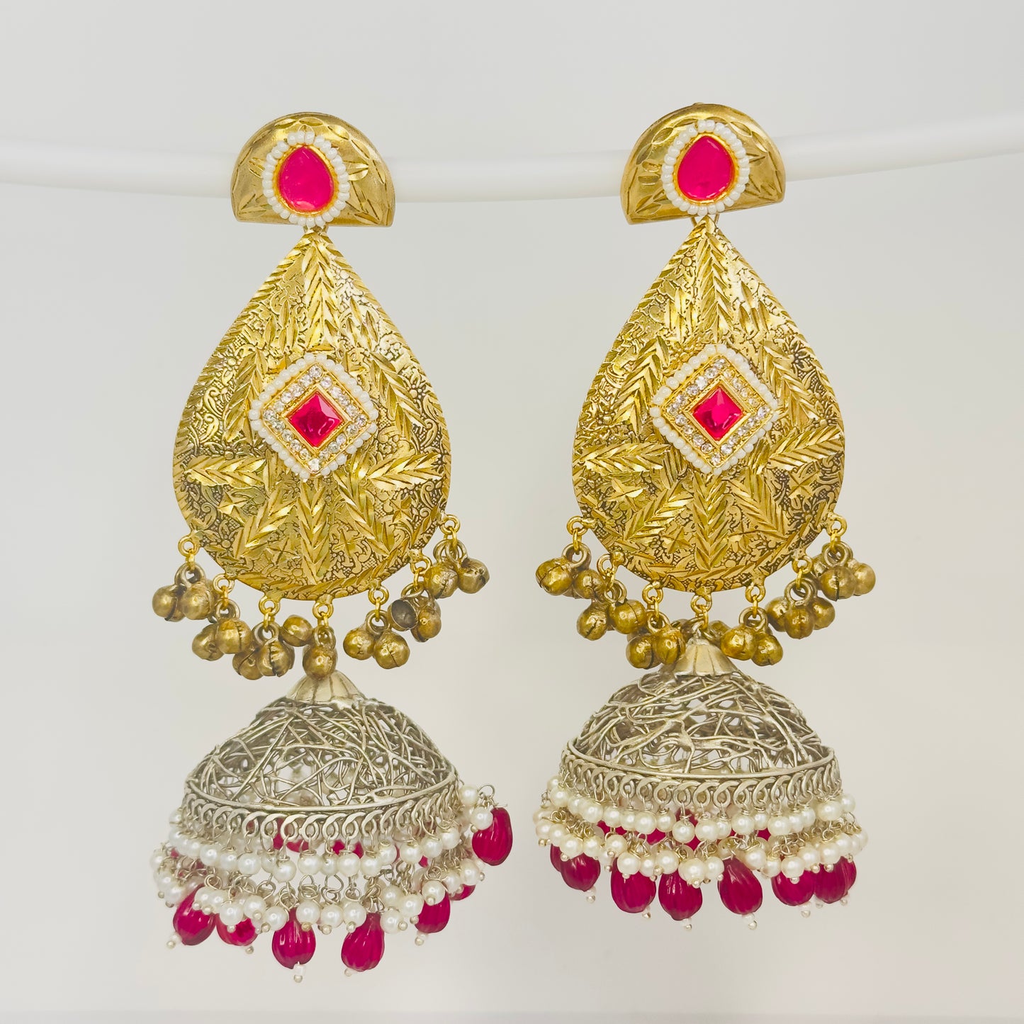 Dual Tone Leaf Jhumka Earrings