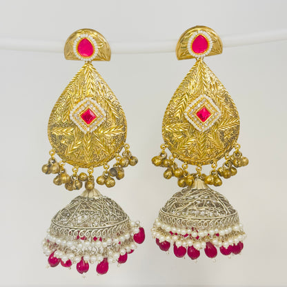 Dual Tone Leaf Jhumka Earrings